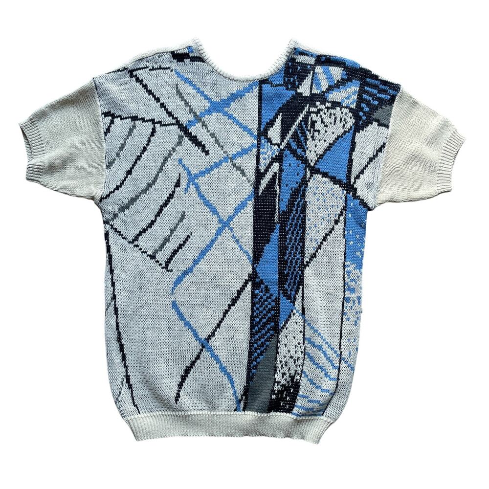 Vintage 1980's Knit Sweater Top / Sz Medium / Retro New Wave / Geometric Art